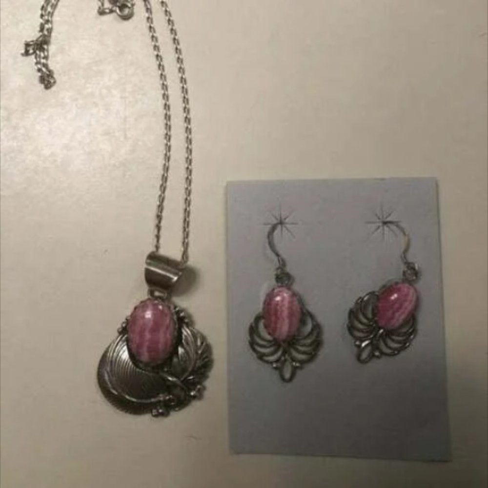 Rhodochrosite Pendant and Earrings Set
